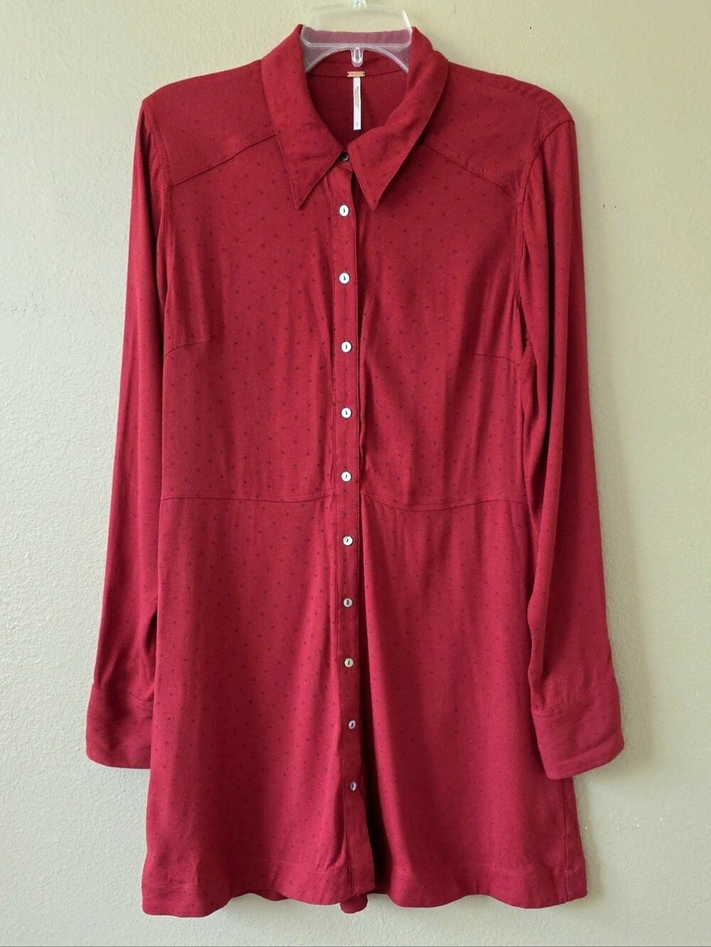 Free People Red This Town Polka Dot Button Up Tunic - Size Large